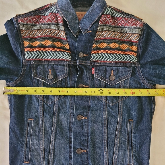 Levis 90s Aztec Embroidered Denim Trucker‎ Jacket Mens Small Red Tab - Picture 13 of 14